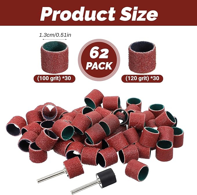 62 Pcs Pet Nail Grinder Replacement Kit With Grit Sanding Bands Nail Sanding Bands Dog Nail Grinder Replacement Heads Black Grinding Drums Pet Smoother Claw Care Dog Claw Grooming Supplies (80#/120#)