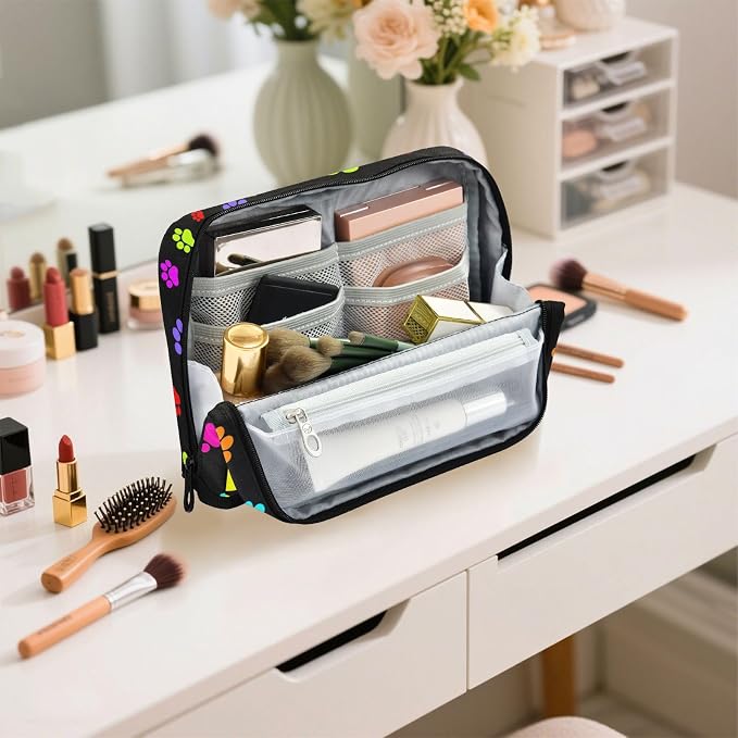 Aslsiy Large Capacity Pencil Case Bright Color Pet Paws (4) Pencil Pouch for Boys Girls Portable Pen Bag Organizer Standing Makeup Bag for School Office Supplies