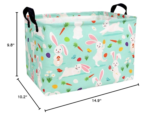 Large Empty Easter Basket for Kid Fabric Personalized Bunny Eggs Easter Gift Basket for Boy and Girl (Rabbit Magician Easter Egg)