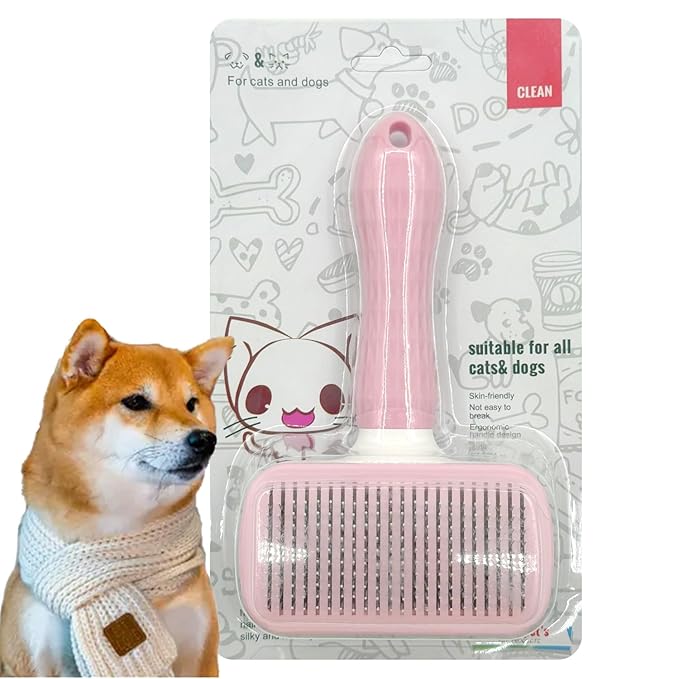 Self-Cleaning Slicker Brush, Dog Cat Bunny Pet Grooming Shedding Brush, Easy to Remove Loose Undercoat, Pet Massaging Tool Suitable for Pets with Long or Short Hair (Baby Pink)