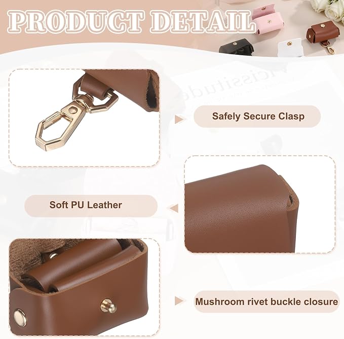 uxcell Dog Ring Bearer, Leather Wedding Pet Ring Pillow Jewelry Holder with Clasp Buckle Closure Portable Storage Organizer Mushroom Rivet Pouch for Wedding Engagement, Brown