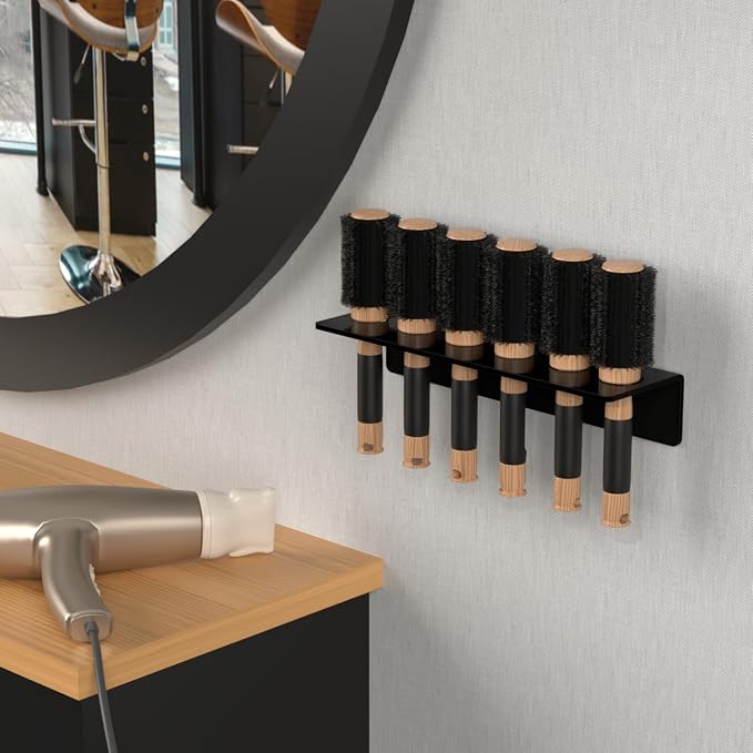 Marketing Holders Hanging Acrylic Brush Organizer 6 Holes Hardware Included Black Acrylic Wall Mount Multi Slot Rack 1 Piece for Professional Stylists Barbers and Dog Groomers