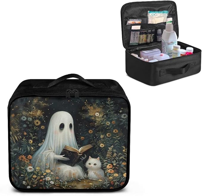 Emergency Kit Bag First Aid Cute Ghost Floral Empty First Aid Bag for Workplace Church and Home Preparedness Built with Abrasion-Resistant Fabric