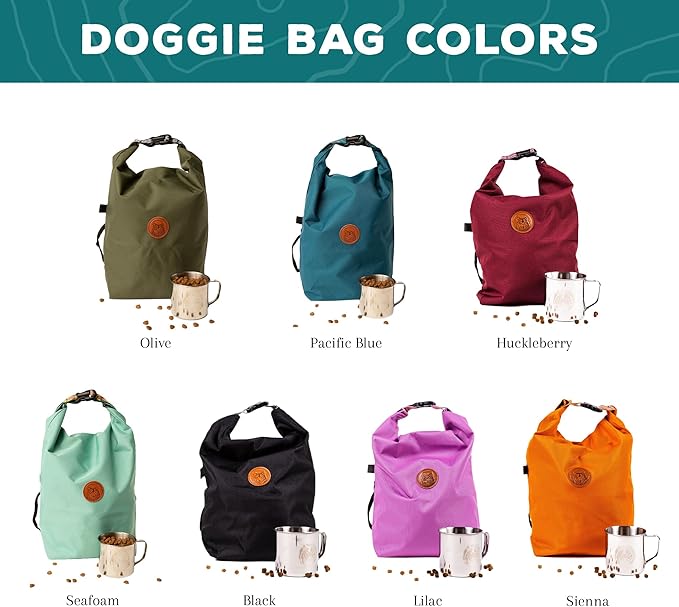 Wilderdog Doggie Bag - Water Resistant, Portable Kibble Carrier & Stainless Steel Mug - Olive