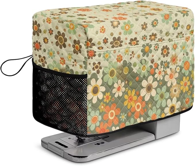 Sewing Machine Cover Polyester Febric Retro Daisy Cottage Print | Dust Pet Hair Protection,Quilting Design,Fits Standard Singer,Brother Janome Machines,Protecting Decorating Your Sewing Space