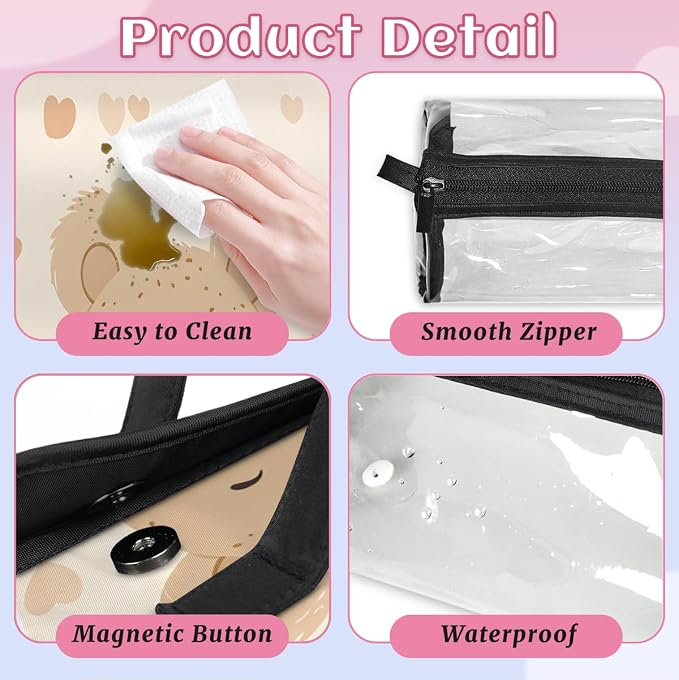 Bear Makeup Bag for Women Hanging Roll-Up Travel Organizer Toiletry Kit with 4 Removable Compartments, Cute Bear