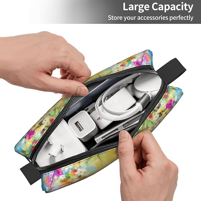 Watercolor Rainbow Flower Makeup Bag for Women | Durable 600D Oxford Fabric, Impact-Resistant & Compact, Travel Cosmetic & Makeup Organizer for Gym & Daily Use