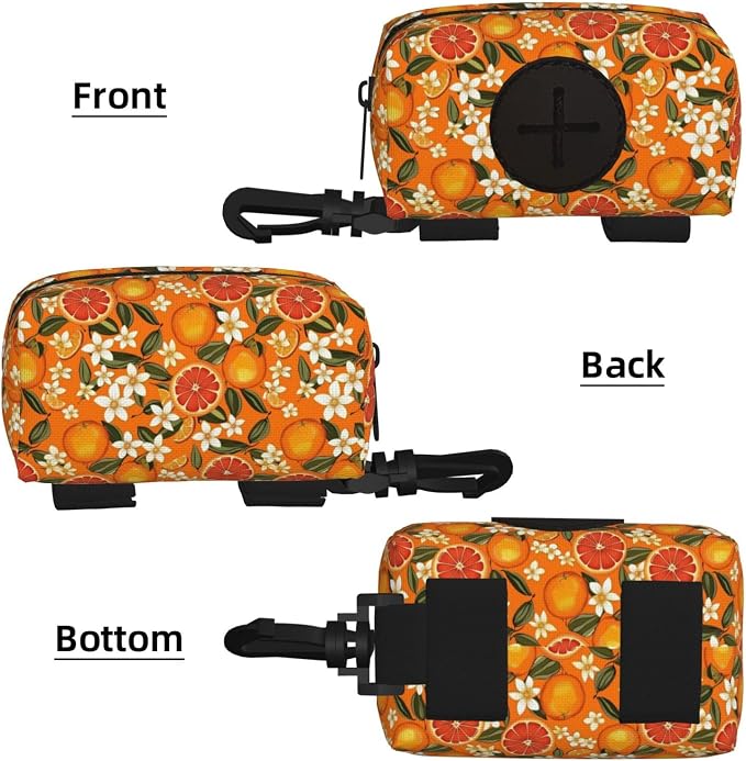 Citrus Orange Slices Flowers Pet Waste Bag Dispenser 0.2L | Portable Dog Poop Holder Waste Bag With Zipper Park Doggy Walking Accessory