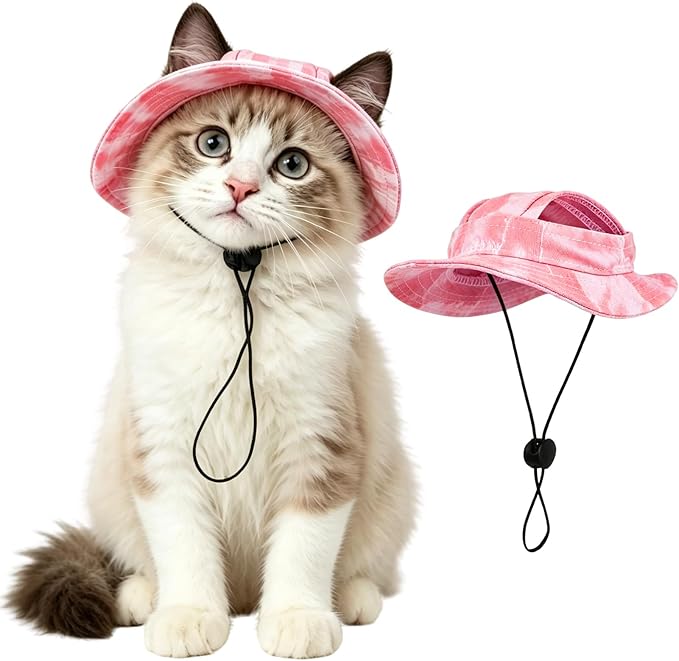 Cat Hats for Cats Only, Cat Sun Hat Sphynx Hat with Ear Hole Kitten Headwear Sun Sombrero Caps Summer Cat Cowboy Hats, Pet Chihuahua Sunscreen Baseball Outdoor Cap,Pink