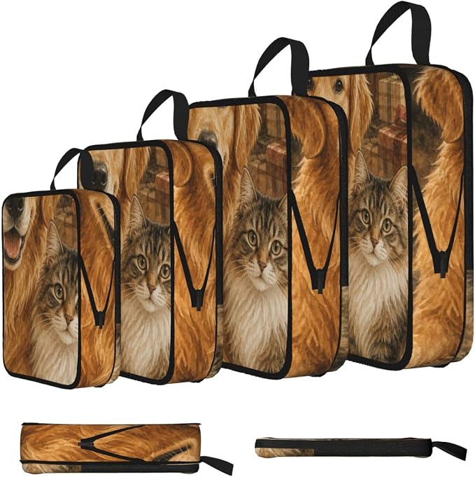 Holiday Pet Hearth 4 Set Compression Packing Cubes | Expandable Travel Organizers For Suitcases, Carry-On Bags, Business Trips, Camping, And Closet Storage