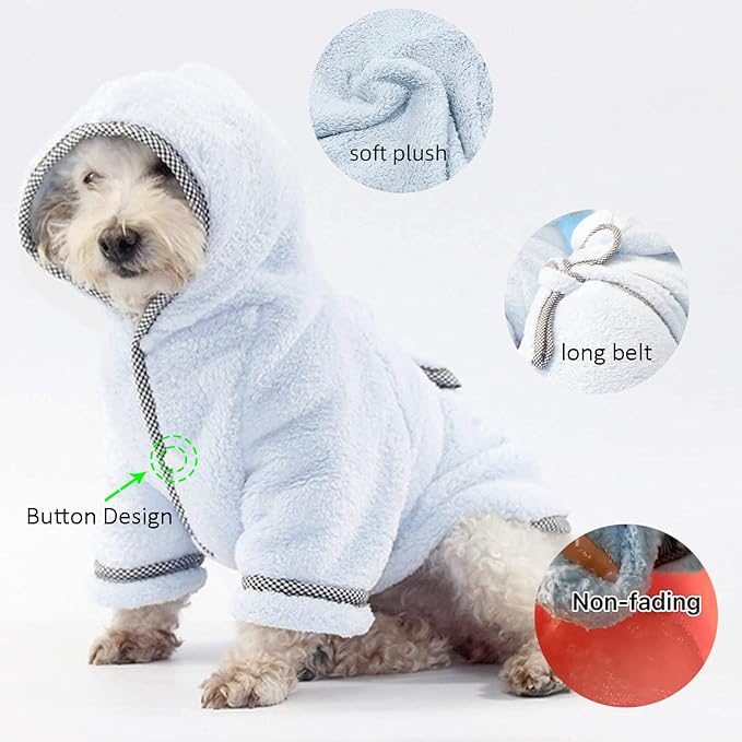 Dog Bathrobe, Microfiber Fast Drying Absorbent Hooded Bath Towel White for Puppy Small Medium Large Dog Cat (3XL, LightCyan)