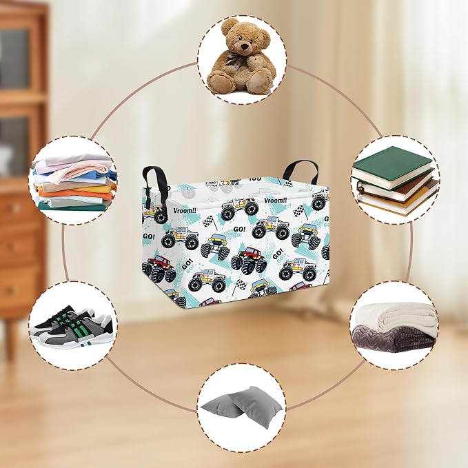 Rectangular Monster Truck Storage Basket | Gifts Bag for Toys,Books,Clothes,Gifts,Pets-Perfect for Home,Office,Nursery,Dorm,Shelf