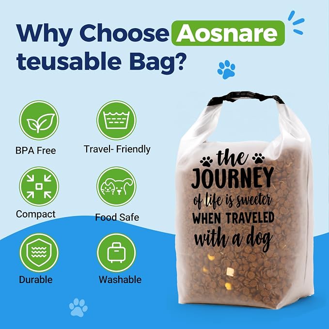 Airtight Dog Food Storage Bag,14 Cups(5lbs) Portable Pet Food Travel Bag With Roll-Top Closure For Travel, Keeps Kibble Fresh For Hiking Camping Rv Road Trip