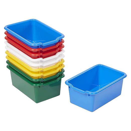 ECR4Kids Scoop Front Storage Bins, Multipurpose Organization, Assorted, 10-Piece | Durable plastic, GREENGUARD Gold Certified, 1.2 gallon capacity, lightweight & nestable, built-in handle, classroom/home use