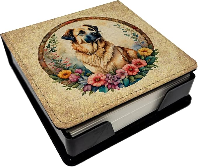 Caroline's Treasures Anatolian Shepherd Dog and Flowers PU Leather Note Paper Holder with Artist-Designed Cover, Desk Accessory, Office Gift