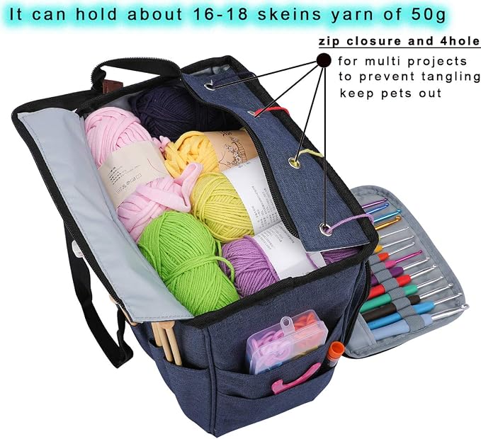 Yarn Knitting Storage Tote-Large Capacity Crochet Organizer Portable Travel Bag With Shoulder Strap Crochet Hooks Case for Unfinished Bulk Project