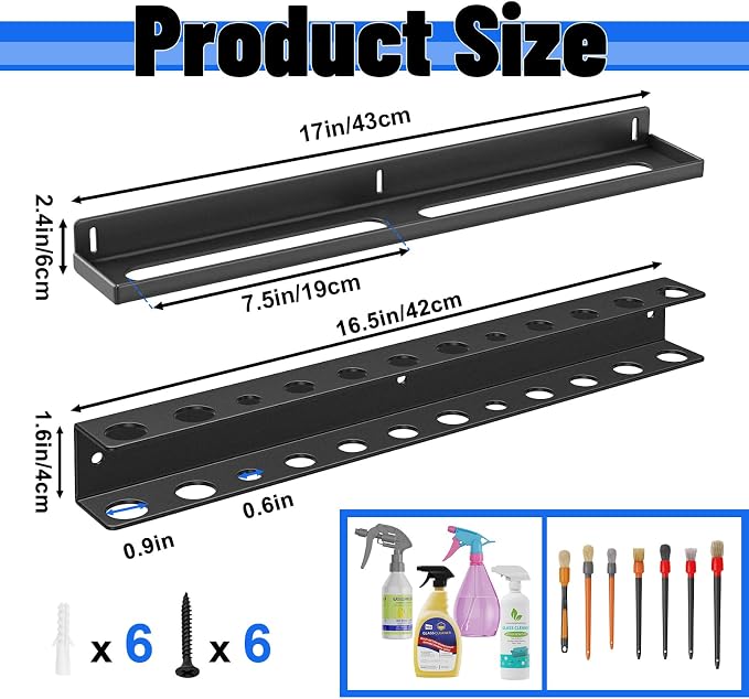 Detail Brush Holder Spray Bottle Rack, Car Detailing Brush Holder, Wall Mount Detail Brush Rack for Garage Workshop Hole