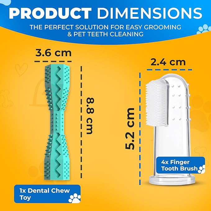 Dog Toothbrush Kit with Dental Chew Toy – 4-Pack Silicone Finger Toothbrushes + Travel Cases – Pet Dental Care for Dogs & Cats, Dog Teeth Cleaning, Plaque & Tartar Control, Fresh Breath + QR Guide