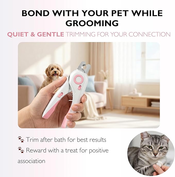 4-in-1 Dog Nail Clippers with Light - Safe Pet Nail Trimmer for Dogs & Cats, All Breeds - Sharp Stainless Steel Blades, Nail Catcher & File for Easy Home Grooming