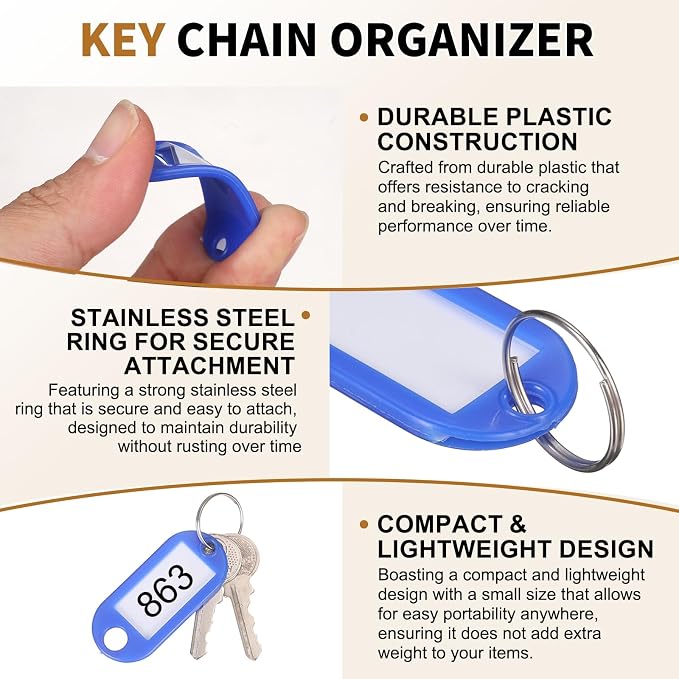 PATIKIL Key Tags with Labels, Key Organizer Keychain Markers Tags Holder with Bold Steel Ring and Braided Strap for Office