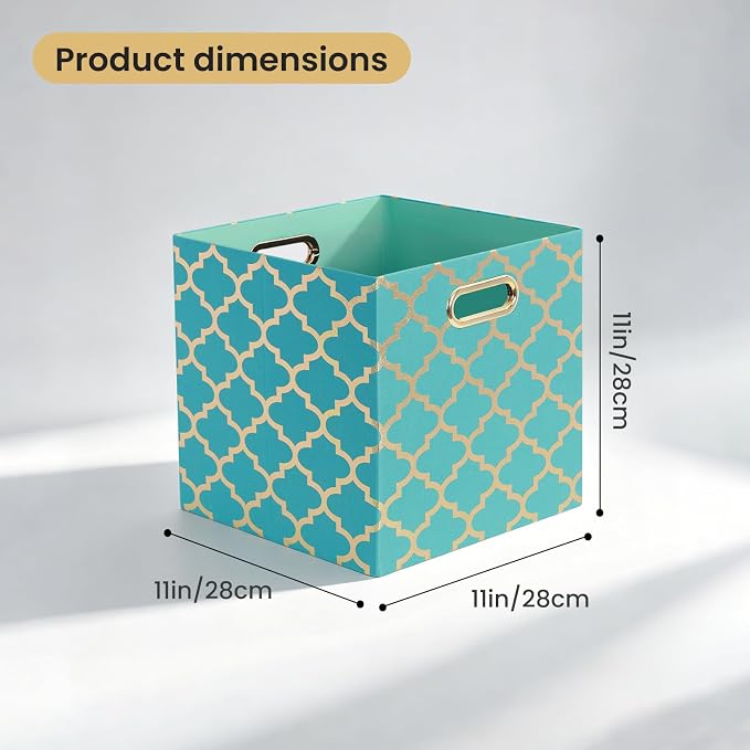 Posprica 11x11x11 Storage Cube Bins, Collapsible Storage Bins Fabric Storage Cubes Organizer Baskets Box Drawers for Shelves, Closet, Wardrobe, Bookshelf, Cabinet, Sky Blue/Gold Lantern, 4 Pack