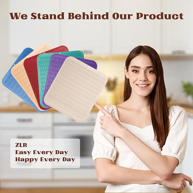 ZLR Oversized Silicone Dish Drying Mat for Kitchen, 16"x18", Lava Red | Family-Size Drainboard for Pots & Pans, Thick 4mm No-Curl, Heat-Resistant Trivet to 450°F, Non-Slip, Rolls to Store