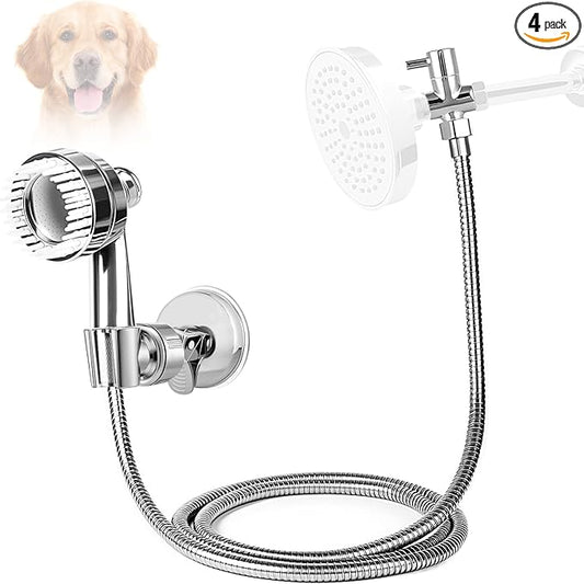 Pet Shower Attachment with 8.2ft Hose & Silicone Brush，Three modes Dog Bathing Tool，Easy Connect to Bathtub Faucet for Dogs Cats Home Use
