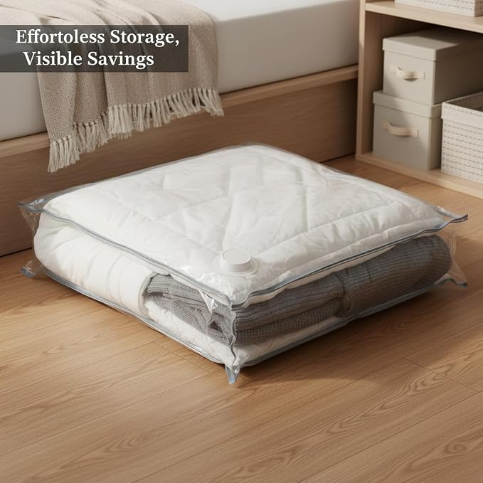 Clear Vacuum Storage Bags with Valve, Reusable Compression Saver for Bedding & Clothes, Space Saving Organizer (1 Pack)