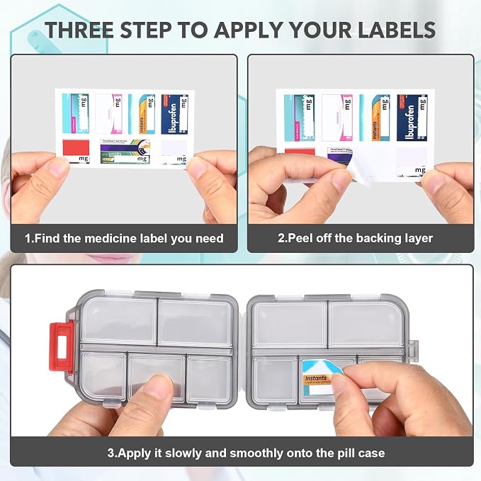 Large Pill Organizer with 189 Labels, 10 Compartments Travel Medicine Kit Travel Medicine Organizer Pocket Pill Case Travel Pill Box Travel Pill Organizer for Purse Vacation Essentials (Gray, 1 Pack)
