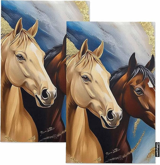 Horse Kitchen Towels Two Horses Friendship Team Soft and Super Absorbent Dish Towels 2 Pack 16 X 24 Inches