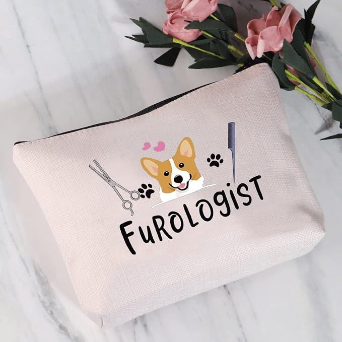 JYTAPP Furologist Funny Puppy Stylist Cute Dog Groomer Cosmetic Bag Dog Groomer Survival Kit Zipper Pouch Pet Grooming Gifts