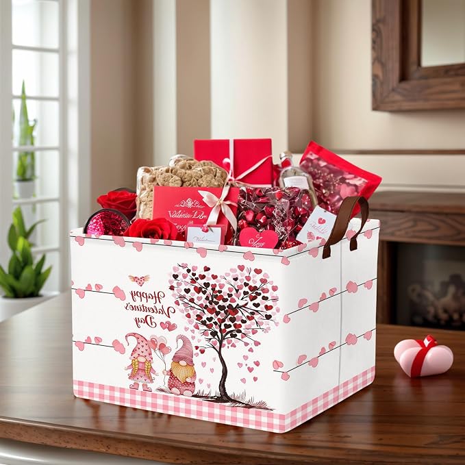 Cute Large Valentine's Day Gift Basket Empty Heart Decor Storage Bin for Kid Baby Room Décor (Pink Dwarf Love Tree)