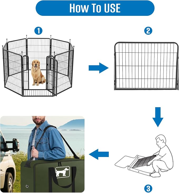 SIRUITON Thick 600D Dog Playpen Storage Bag Fits 32" H 8 Panels & 9 Stakes | Dog Fence Travel Bag for Foldable Exercise Pet Playpens Designed for Camping and RV Trips with Reinforced Double Handles
