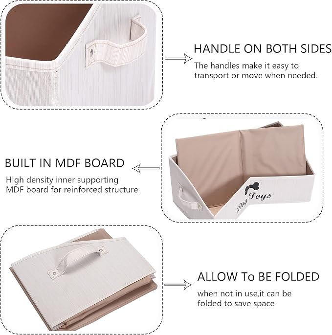 Geyecete Large dog toy bin dog toy box storage box - Foldable Fabric Trapezoid Organizer Boxes with Handle, Collapsible Basket for Dog Toys (Beige-DOG) | Foldable Fabric Trapezoid Organizer Boxes with Handle, Collapsible Basket for Dog