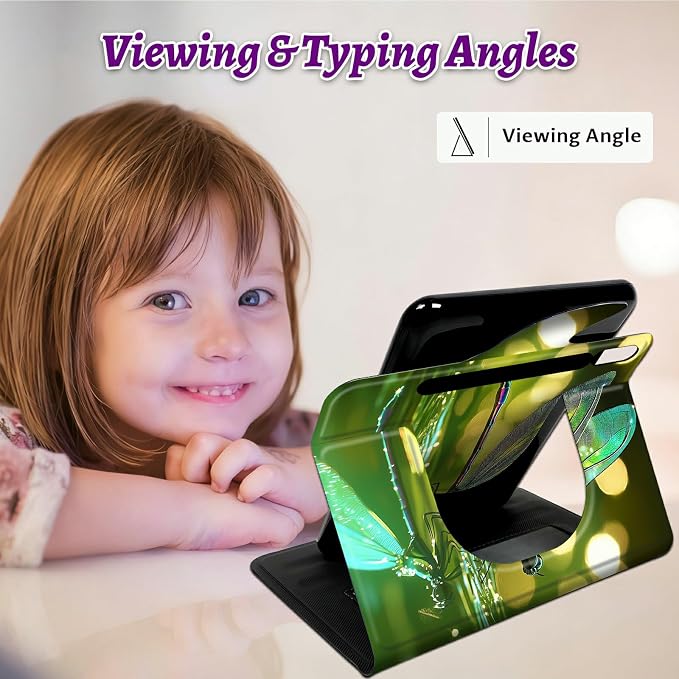 Rotating Handle Case for Samsung Galaxy Tab S10+ Plus 2024/S9 FE+ Plus/S9+ Plus 12.4" 2023, 360 Degree Swivel Kickstand with Magnetic Closure Leather Protective Cover, Green Dragonfly