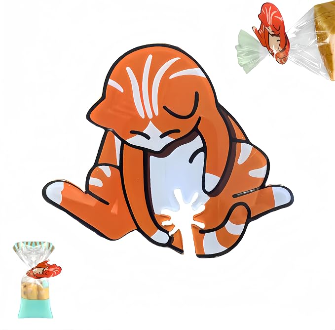 Cat Shaped Bread Clip Funny 3D Printed Bag Sealer for Cat Lovers Kitchen Organizer Cute Food Storage Bag Holder Quirky Home Gift for Pet Owners Multiple Colors (Orange)
