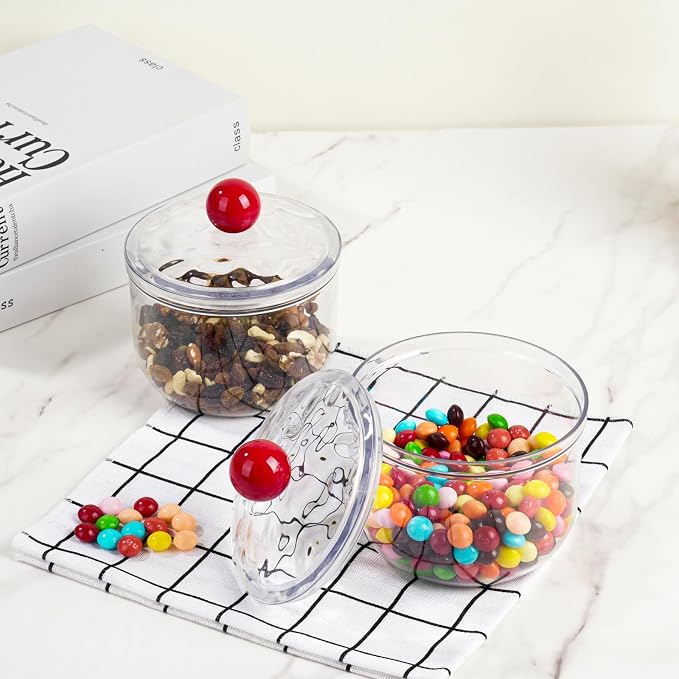 30 Oz Candy Jars with Lids - Clear Plastic Cookie Storage Containers Airtight Apothecary Canisters for Kitchen Home Decorative Pantry Office Party Organize Sugar Tea Coffee Snacks (30 oz)