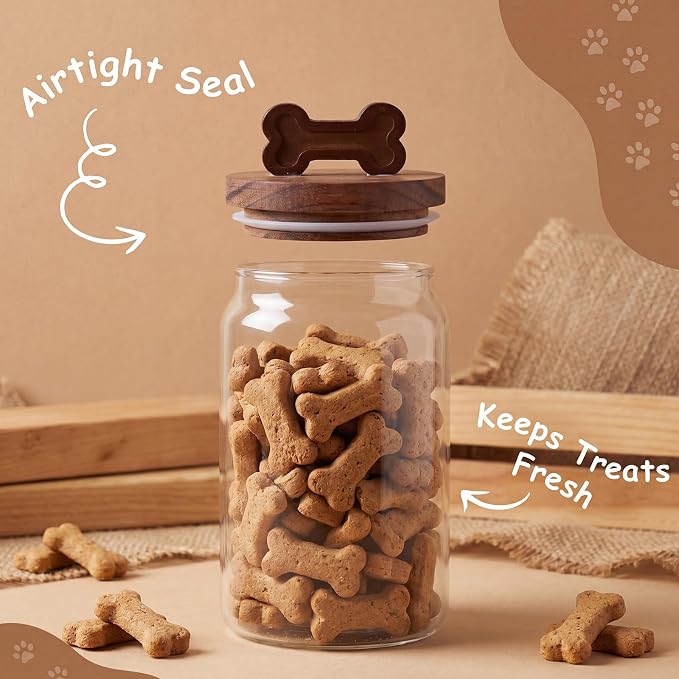 3 Pcs Glass Dog Treat Container, Dog Cookie Jar with Wood Lid | 3 Sizes, Airtight Pet Food Storage Container, for Countertop, Treats Canister, Doggie Cookie, Pets