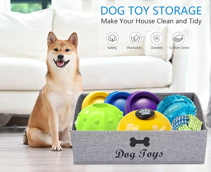 Morezi Large dog toy bin puppy shallow toy baskets dog toy storage perfect for living room playroom closet home organization - Snow Gray