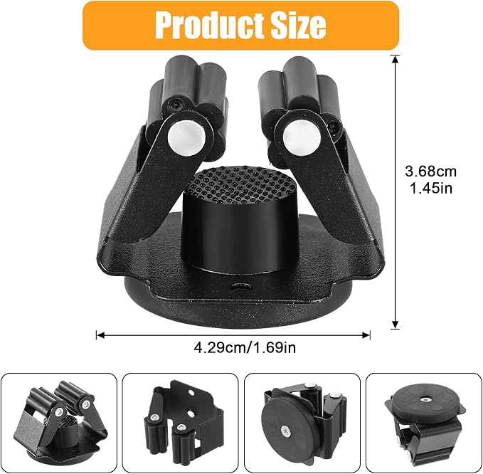 4 Pcs Magnetic Broom Holder Heavy Duty, 12Lbs Magnetic Tool Holder Wall Mount with Anti-Slip Rubber Gripper, No-Drill Mop Broom Holders for Garage Kitchen Laundry RV Van Accessories, Black