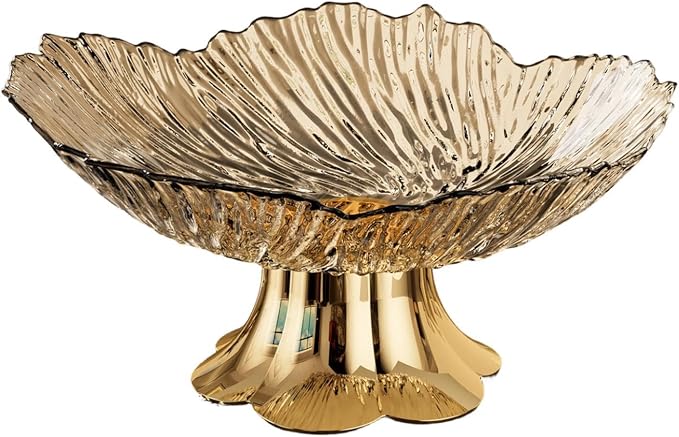 Pedestal Fruit Bowl, Snack Storage Holder, Fruit Tray, Dessert Display Stand, Decorative for Living Room Kitchen Home, E with Gold Base, Gold