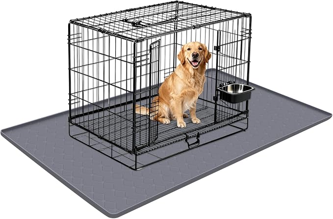 Silicone Dog Bed Mat 34"x 22" Crate Mat for Dog Cages, Dark Gray | Extra Large Kennel Mat with Raised Edge, Washable, Leakproof, Waterproof Dog Mat for Crate, Dog Floor Mat to Protect Floors