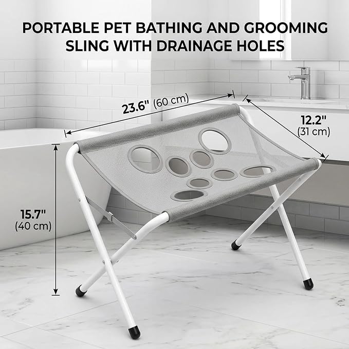 2-in-1 Foldable Pet Grooming Bed, Pet Comfort Grooming Stand，Blue | Foldable Pet Grooming Hammock, Bathing Stand with Breathable Mesh for Nail Trimming, Bathing, Haircuts, Easy Assemble