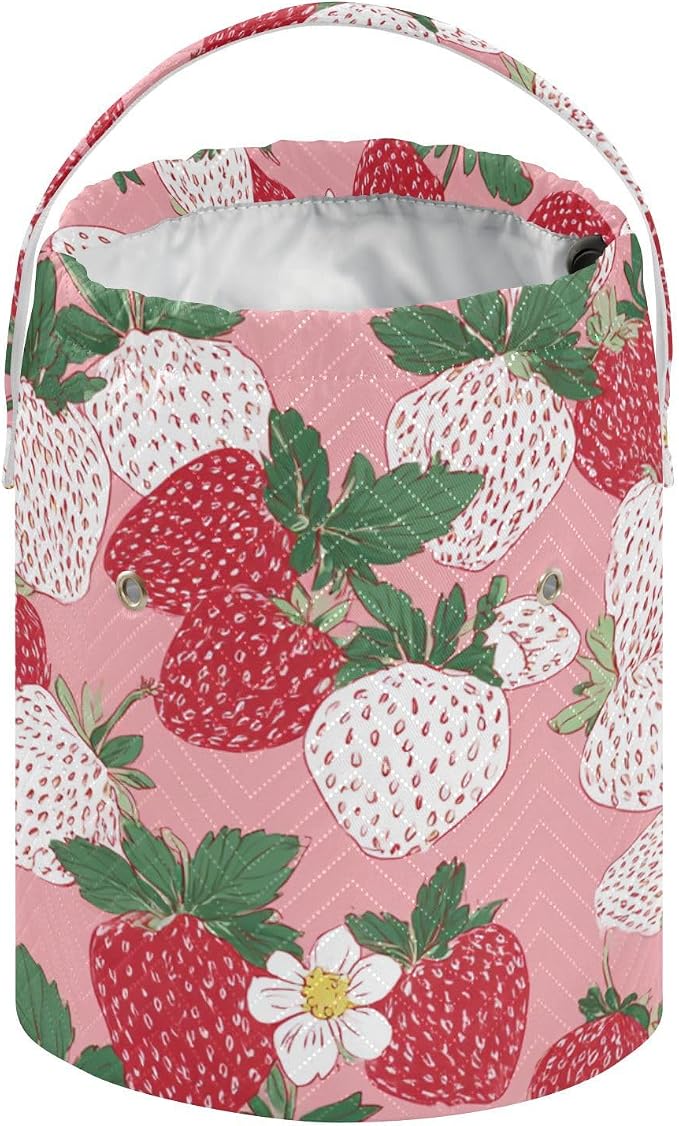 Tatenale Crochet Bag Yarn Bag Knitting Project Bag with Pockets and Handle Portable Yarn Storage Organizer Tangle Free 8.3x11 InchPink White Strawberries Flowers25