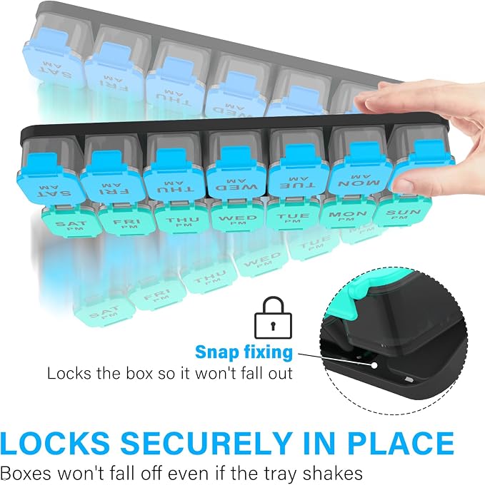 Yaklim Extra Large Weekly Pill Organizer, Detachable 7 Day AM PM Pill Box | XXL 14 Detachable AM PM Compartments；For Big Vitamins & Supplements； Easy to Open & Fill； Waterproof Seals； Easy Readability