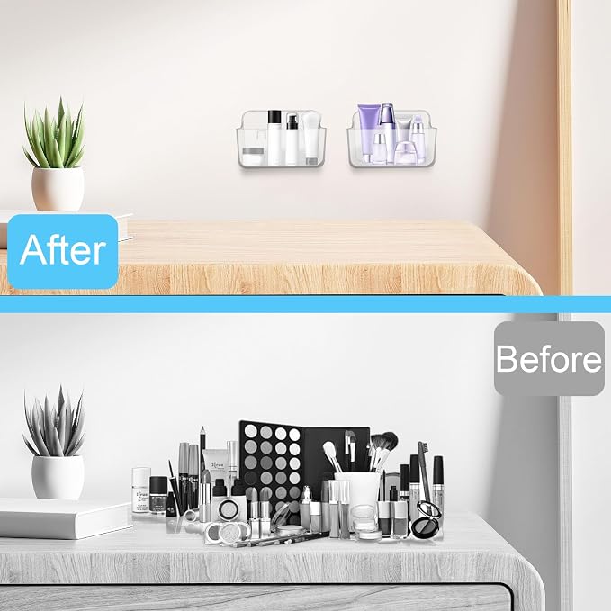 CGBE 2-Pack Cabinet Door Organizer, Self Adhesive Bathroom Shelves, Clear | Acrylic Shower Caddy, Wall Mounted Storage, No Drilling, Automatic Draining, For Cabinet Door and Shower Wall