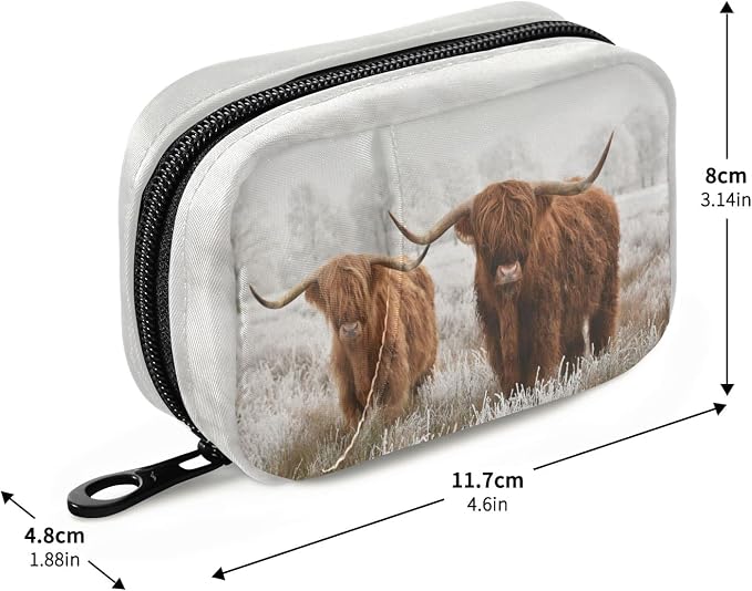 Highland Cow Travel Pill Case Portable Weekly Pill Box Bag Container 7 Days Pill Organizer Vitamin Supplement Holder with Zipper for Family Business