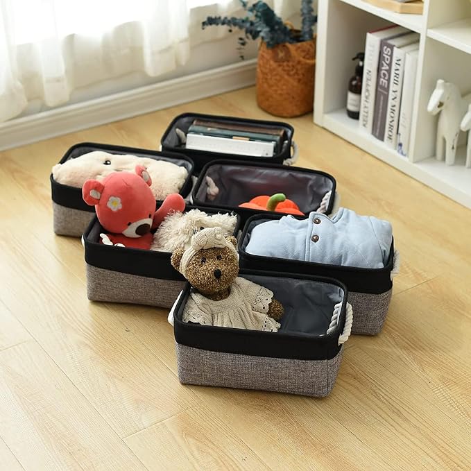 Storage Basket for Organizing - 12x8x5.2 inch 1 Pack Fabric Storage Cubes, Baskets for Gifts Empty for Closet Organizer Dog Gift Cloth Toy (Grey & Black)