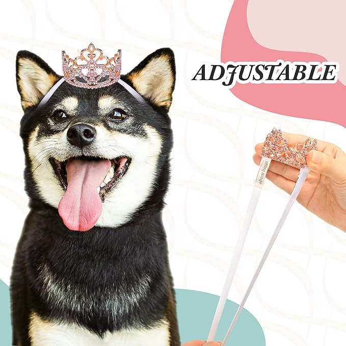 2 Pcs Dog Crown Headband Dog Tutu Dress Set Crystal Rhinestone Tiara Crown Tutu Skirt Pet Dress Costume for Puppy Birthday Party Wedding Photo Prop Costume