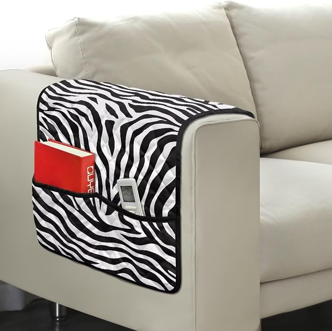 Zebra Print Sofa Arm Covers for Couch Stretch Armrest Covers Easy to Clean Armchair Cover with 2 Pockets Sofa Armchair Slipcovers Recliner SofaArm Protector